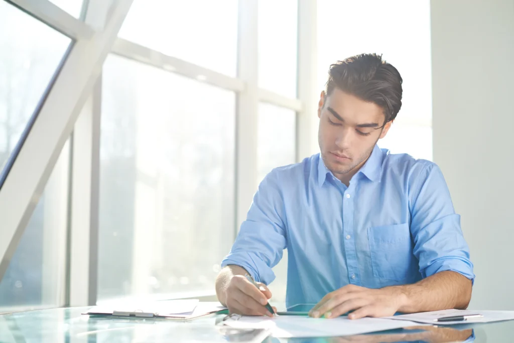 entrepreneur doing his annual business review