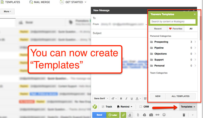 create and access your email templates using Yesware