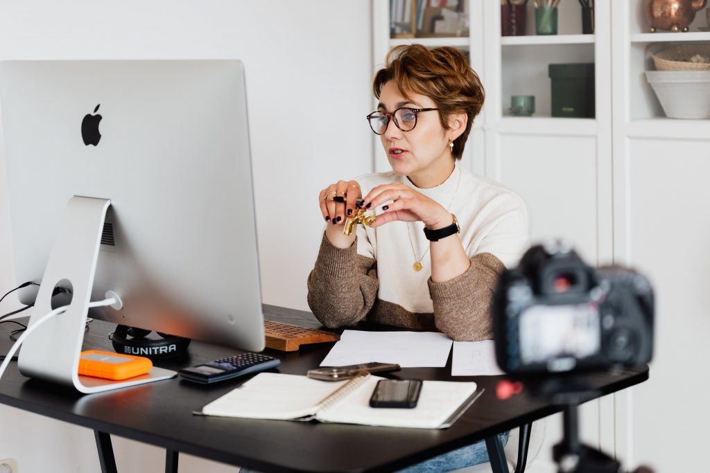 freelance writer on computer