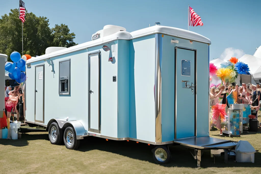 portable bathroom trailer in an outdoor event