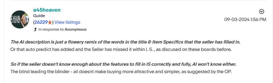 Reddit discussions on AI-generated product descriptions