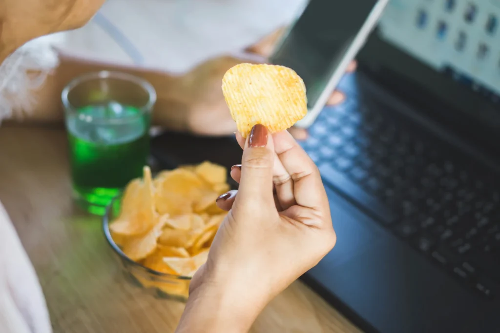 snacking and drinking while working from home remote