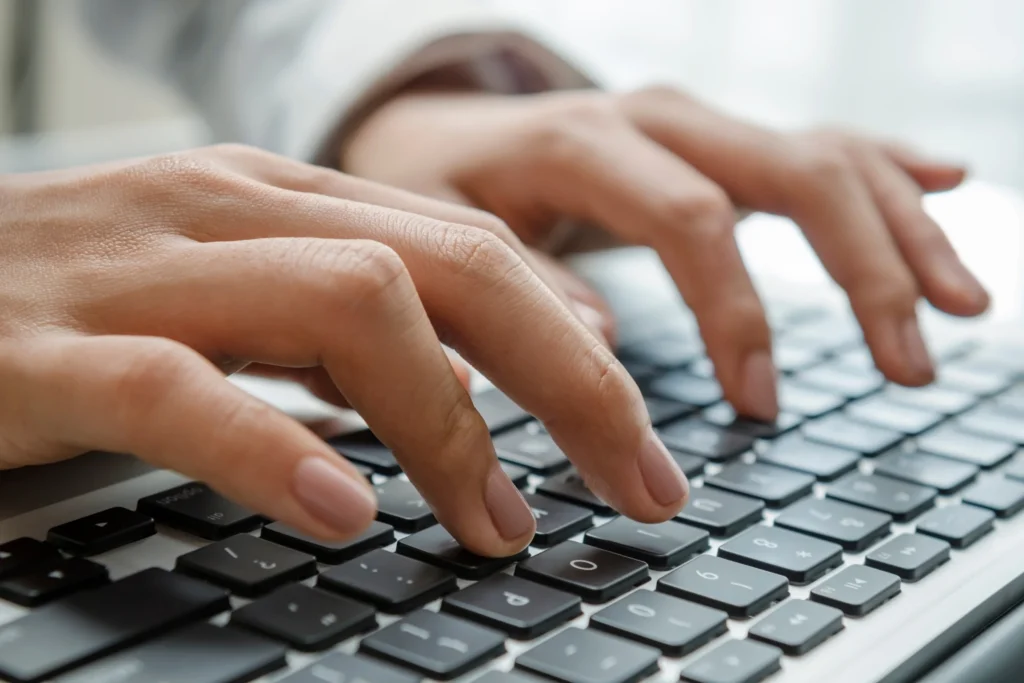 outsource data entry : woman typing in computer
