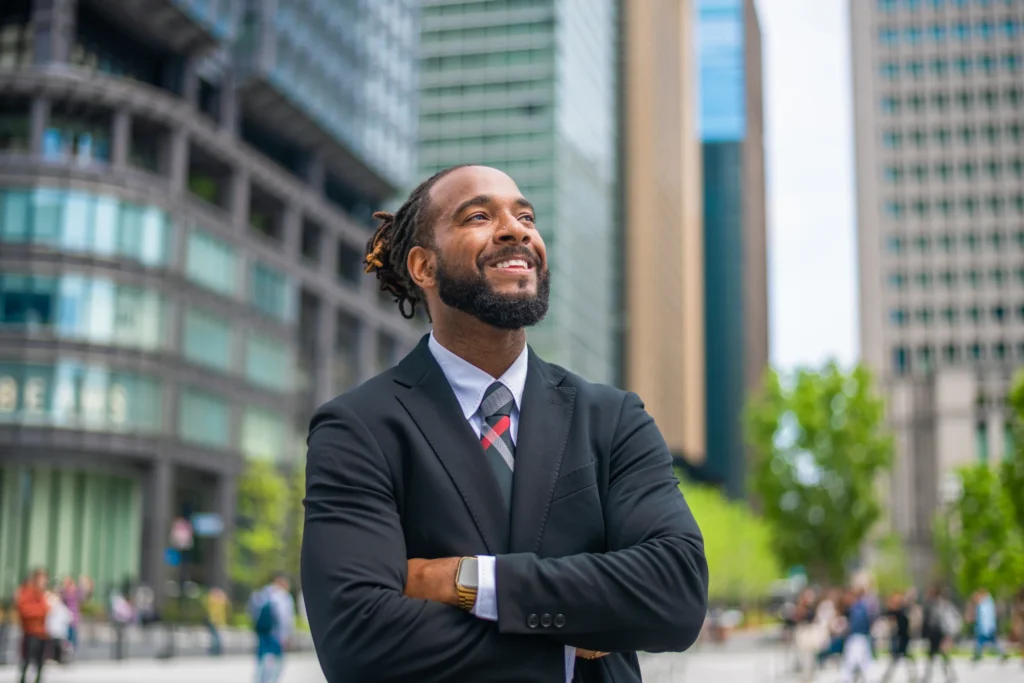 successful black entrepreneur man smiling