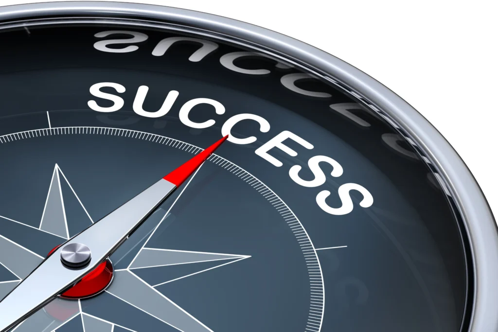 Compass pointing towards success direction: formula for success in business